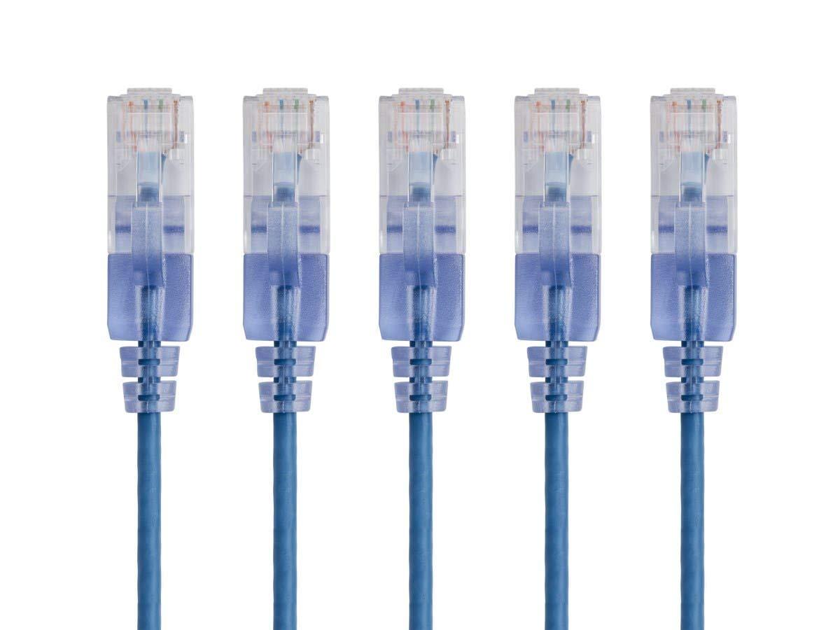 imageMonoprice SlimRun Cat6A Ethernet Patch Cable Snagless RJ45 Stranded 550Mhz UTP Pure Bare Copper Wire 10G 30AWG 7ft Black 1PackBlue