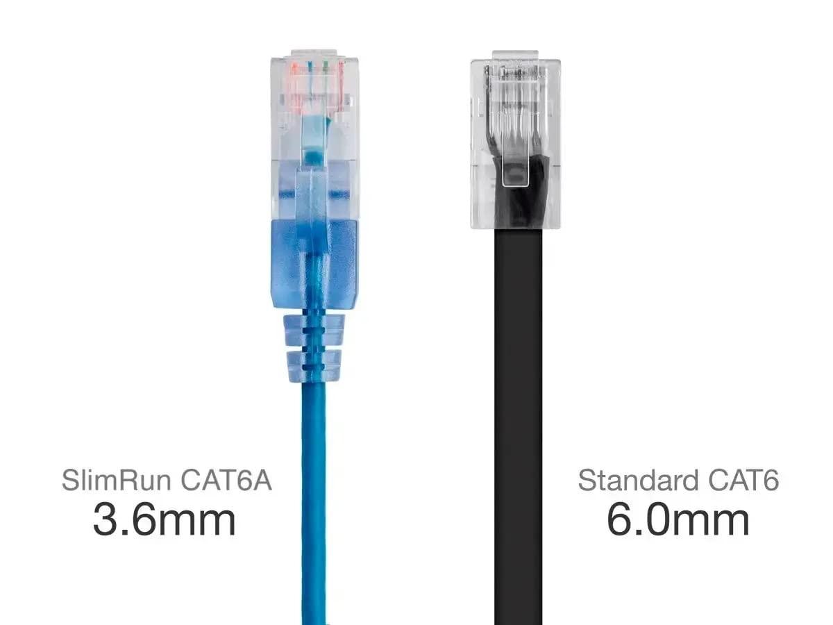 imageMonoprice SlimRun Cat6A Ethernet Patch Cable Snagless RJ45 Stranded 550Mhz UTP Pure Bare Copper Wire 10G 30AWG 7ft Black 1PackBlue