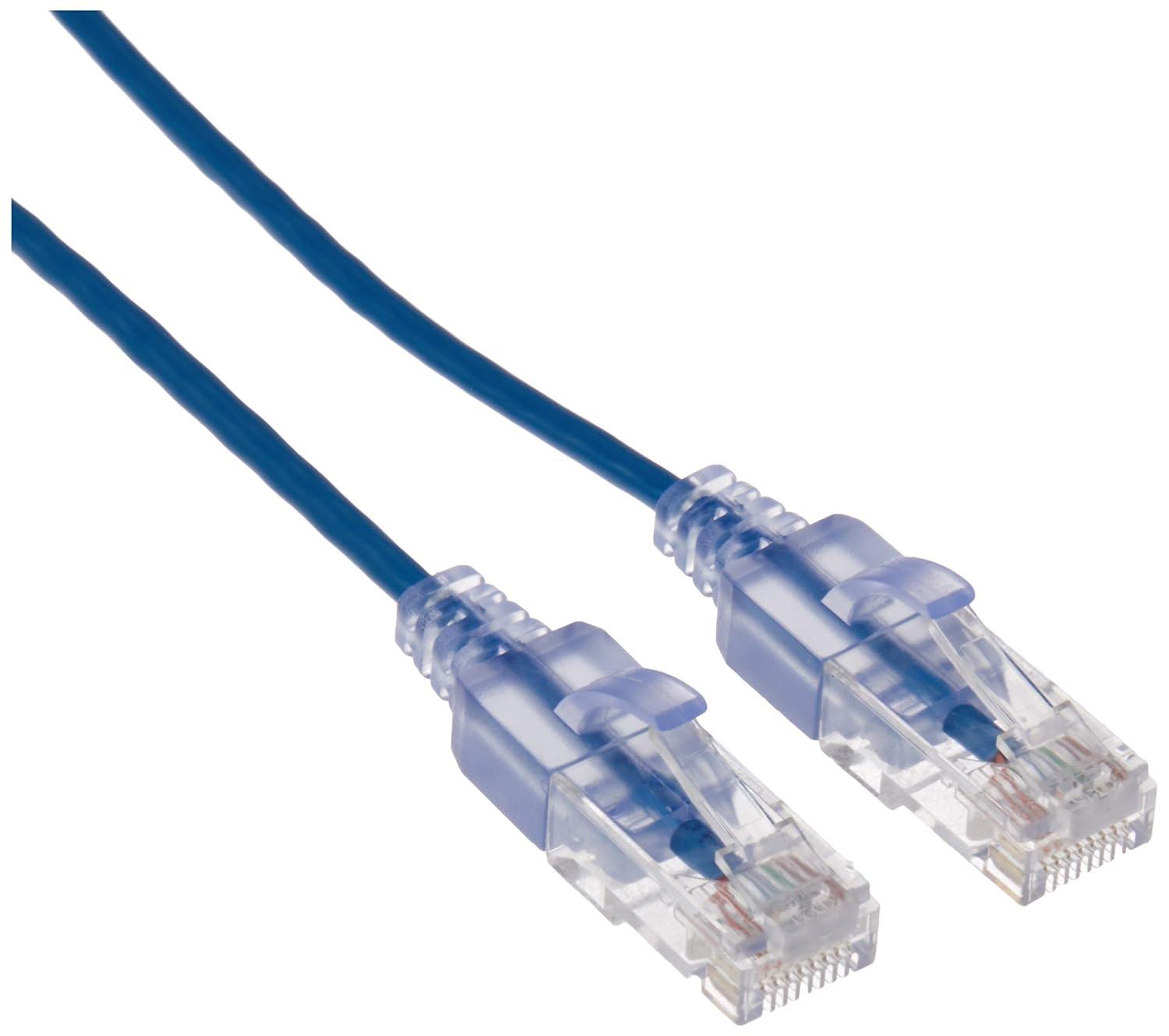 imageMonoprice SlimRun Cat6A Ethernet Patch Cable Snagless RJ45 Stranded 550Mhz UTP Pure Bare Copper Wire 10G 30AWG 7ft Black 1PackBlue