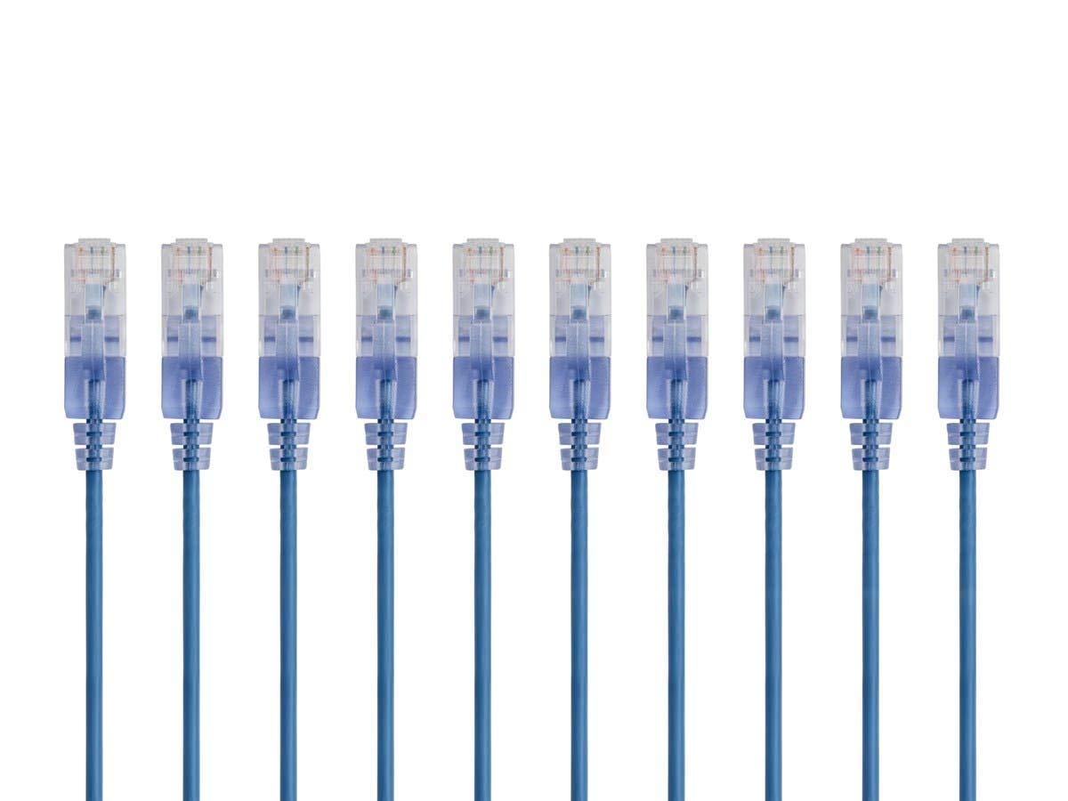 imageMonoprice SlimRun Cat6A Ethernet Patch Cable Snagless RJ45 Stranded 550Mhz UTP Pure Bare Copper Wire 10G 30AWG 7ft Black 1PackBlue