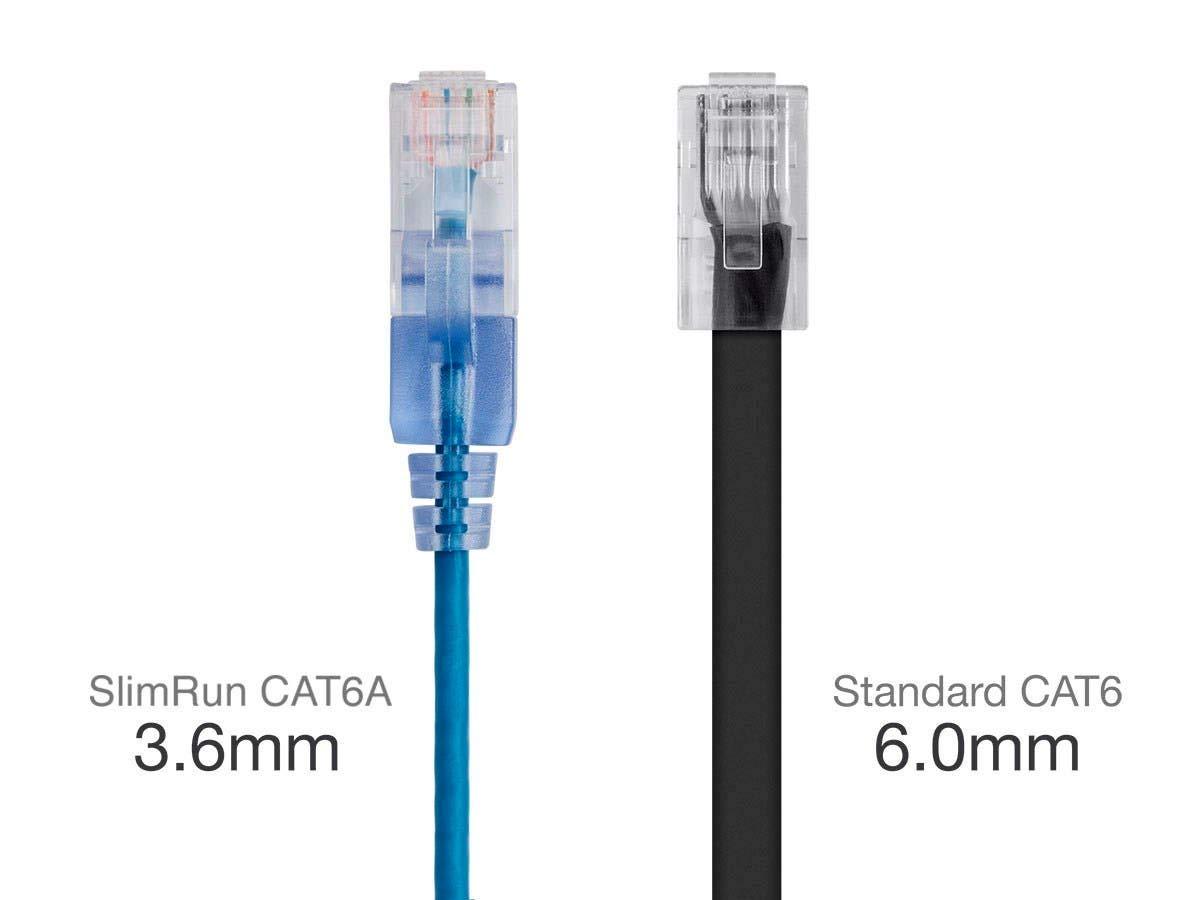 imageMonoprice SlimRun Cat6A Ethernet Patch Cable Snagless RJ45 Stranded 550Mhz UTP Pure Bare Copper Wire 10G 30AWG 7ft Black 1PackBlue