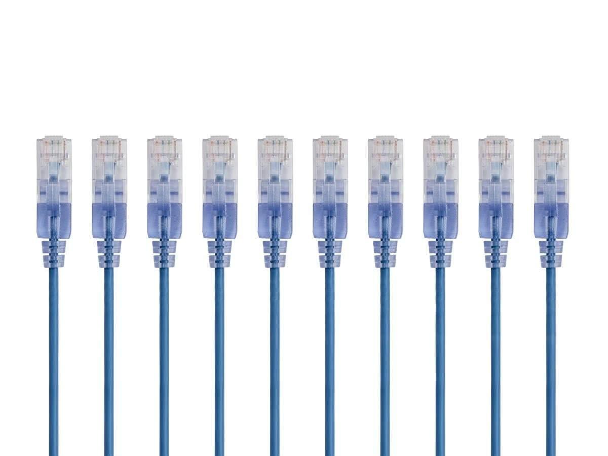 imageMonoprice SlimRun Cat6A Ethernet Patch Cable Snagless RJ45 Stranded 550Mhz UTP Pure Bare Copper Wire 10G 30AWG 7ft Black 1PackBlue