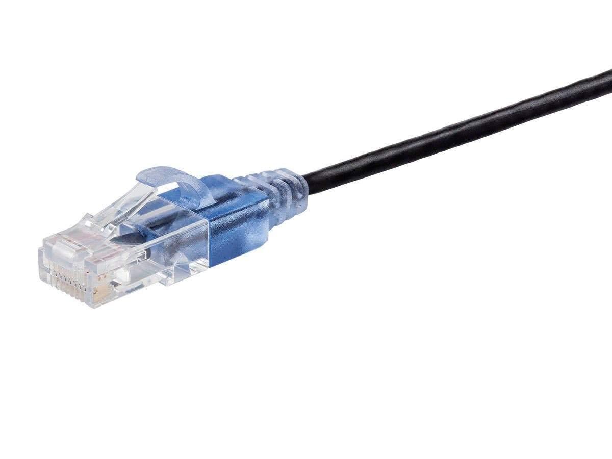 imageMonoprice SlimRun Cat6A Ethernet Patch Cable Snagless RJ45 Stranded 550Mhz UTP Pure Bare Copper Wire 10G 30AWG 7ft Black 1PackBlue