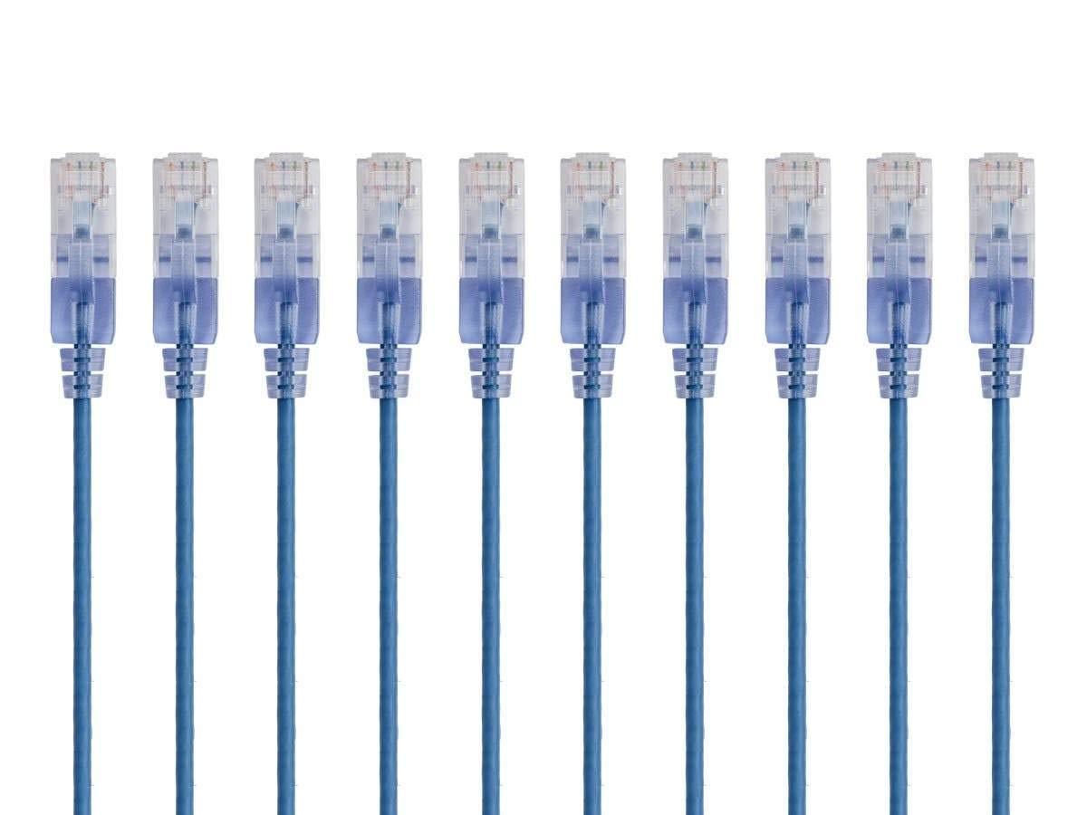 imageMonoprice SlimRun Cat6A Ethernet Patch Cable Snagless RJ45 Stranded 550Mhz UTP Pure Bare Copper Wire 10G 30AWG 7ft Black 1PackBlue