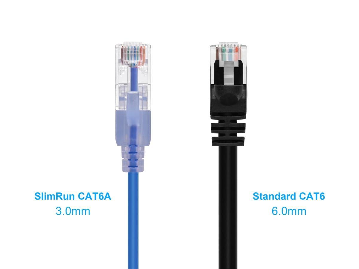 imageMonoprice SlimRun Cat6A Ethernet Patch Cable Snagless RJ45 Stranded 550Mhz UTP Pure Bare Copper Wire 10G 30AWG 7ft Black 1PackBlue