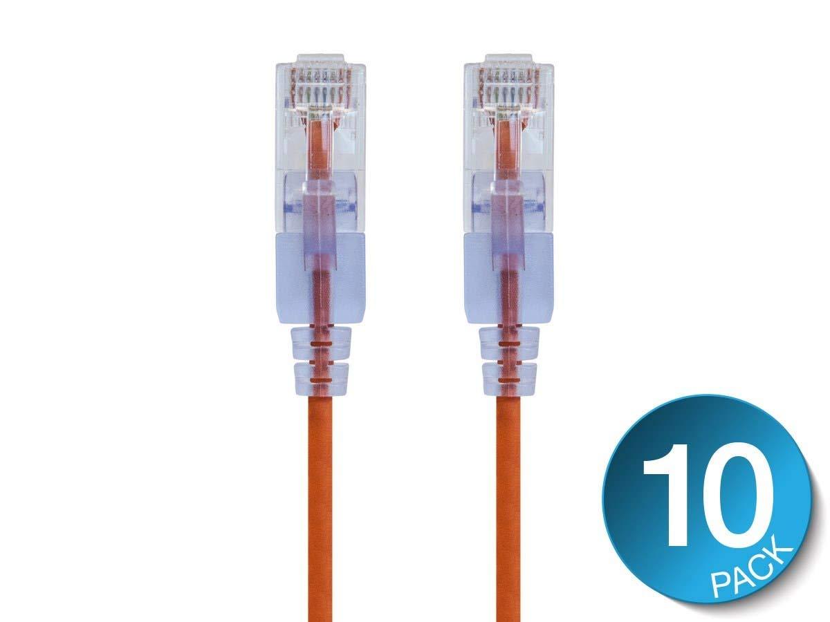 imageMonoprice SlimRun Cat6A Ethernet Patch Cable Snagless RJ45 Stranded 550Mhz UTP Pure Bare Copper Wire 10G 30AWG 7ft Black 1PackOrange