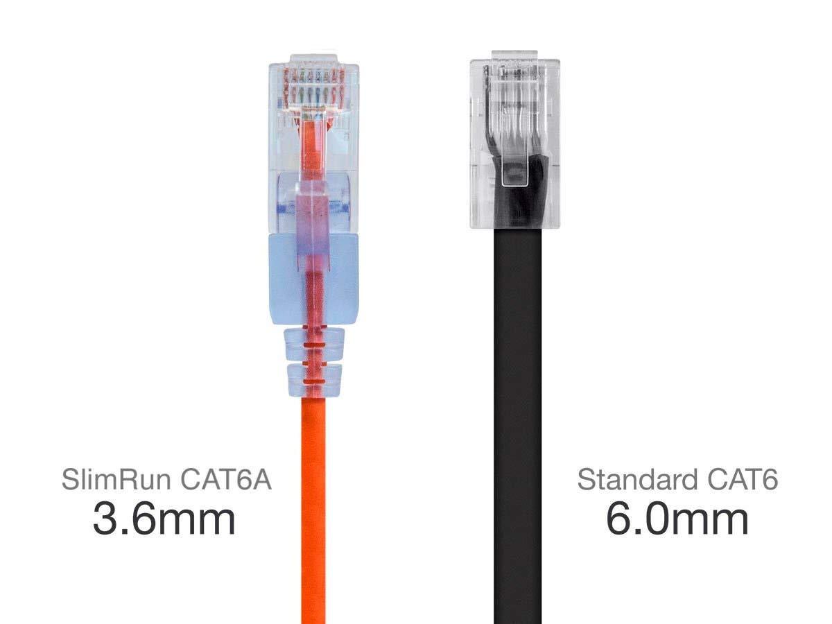 imageMonoprice SlimRun Cat6A Ethernet Patch Cable Snagless RJ45 Stranded 550Mhz UTP Pure Bare Copper Wire 10G 30AWG 7ft Black 1PackOrange