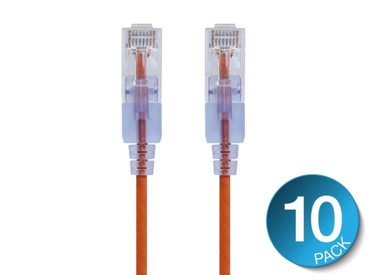 imageMonoprice SlimRun Cat6A Ethernet Patch Cable Snagless RJ45 Stranded 550Mhz UTP Pure Bare Copper Wire 10G 30AWG 7ft Black 1PackOrange