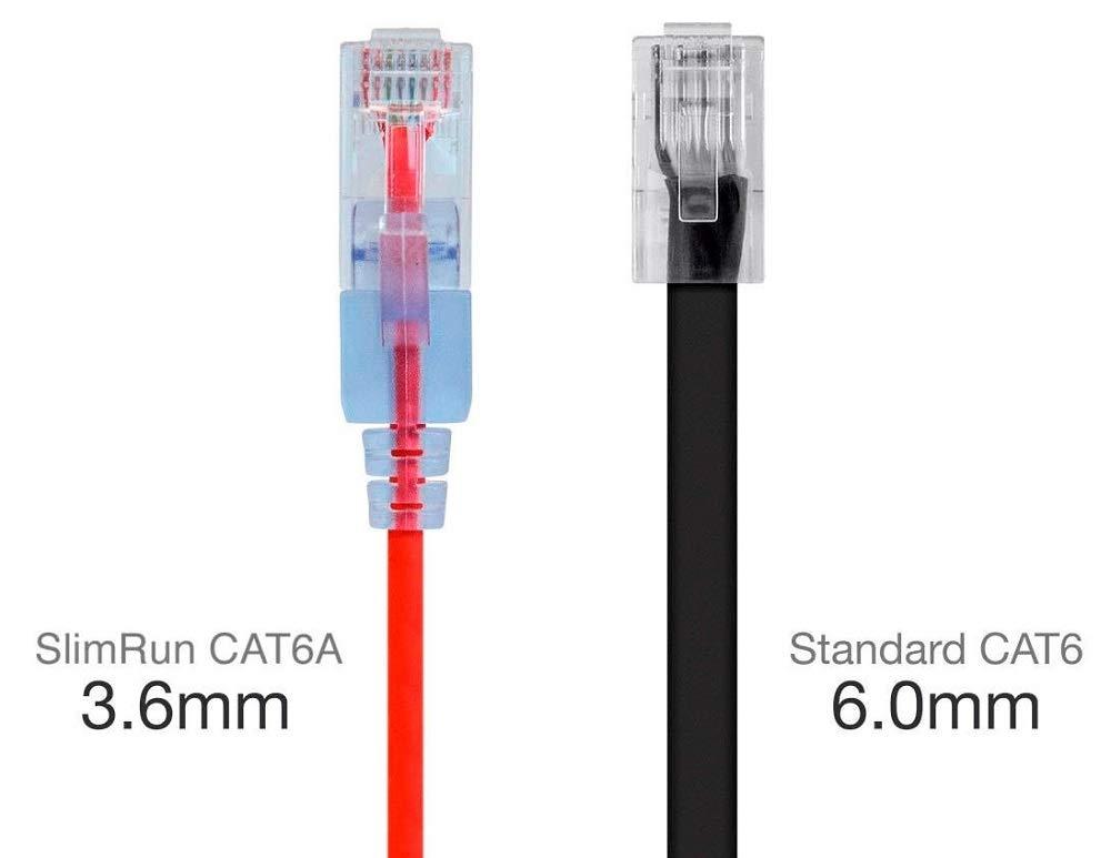 imageMonoprice SlimRun Cat6A Ethernet Patch Cable Snagless RJ45 Stranded 550Mhz UTP Pure Bare Copper Wire 10G 30AWG 7ft Black 1PackRed