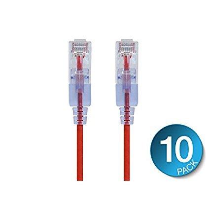 imageMonoprice SlimRun Cat6A Ethernet Patch Cable Snagless RJ45 Stranded 550Mhz UTP Pure Bare Copper Wire 10G 30AWG 7ft Black 1PackRed