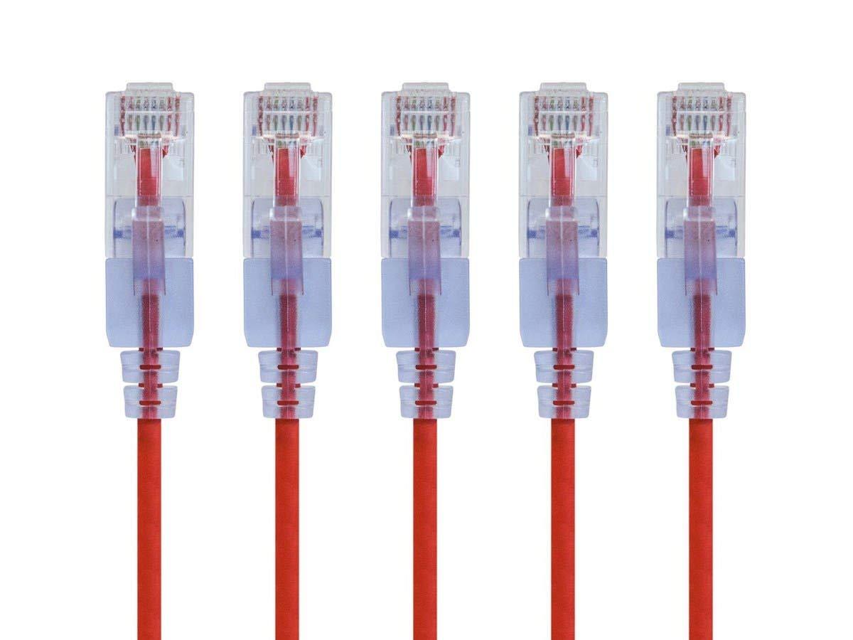 imageMonoprice SlimRun Cat6A Ethernet Patch Cable Snagless RJ45 Stranded 550Mhz UTP Pure Bare Copper Wire 10G 30AWG 7ft Black 1PackRed