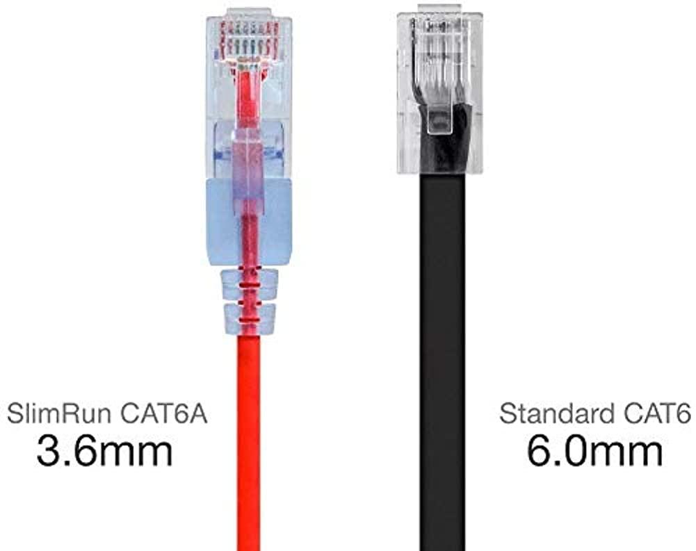 imageMonoprice SlimRun Cat6A Ethernet Patch Cable Snagless RJ45 Stranded 550Mhz UTP Pure Bare Copper Wire 10G 30AWG 7ft Black 1PackRed