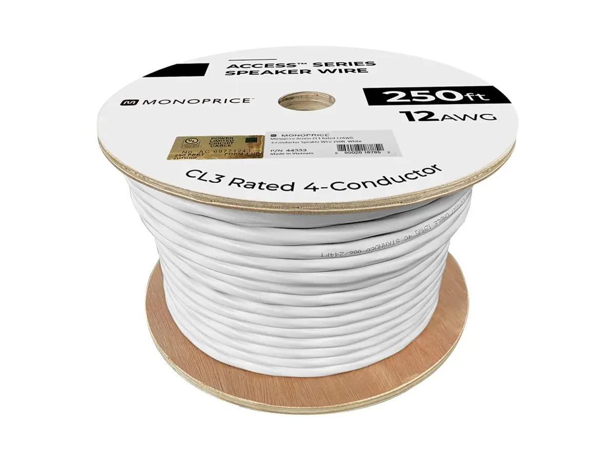 imageMonoprice Speaker Wire CL3 inWall Rated 2Conductor Color Coded 12AWG 250 Feet White12 AWG