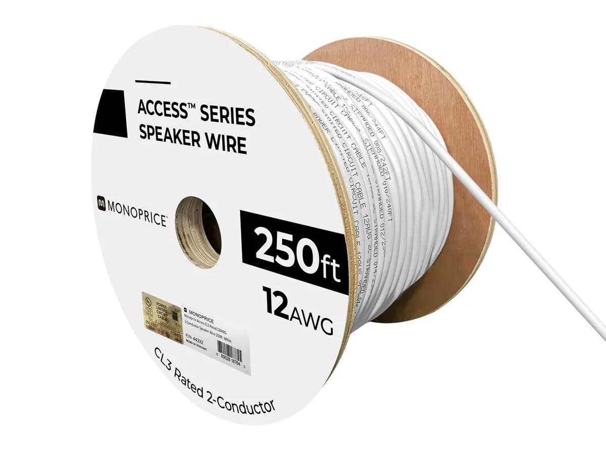 imageMonoprice Speaker Wire CL3 inWall Rated 2Conductor Color Coded 12AWG 250 Feet White12 AWG