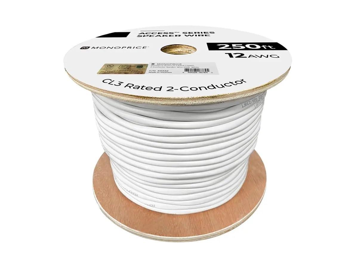 imageMonoprice Speaker Wire CL3 inWall Rated 2Conductor Color Coded 12AWG 250 Feet White12 AWG