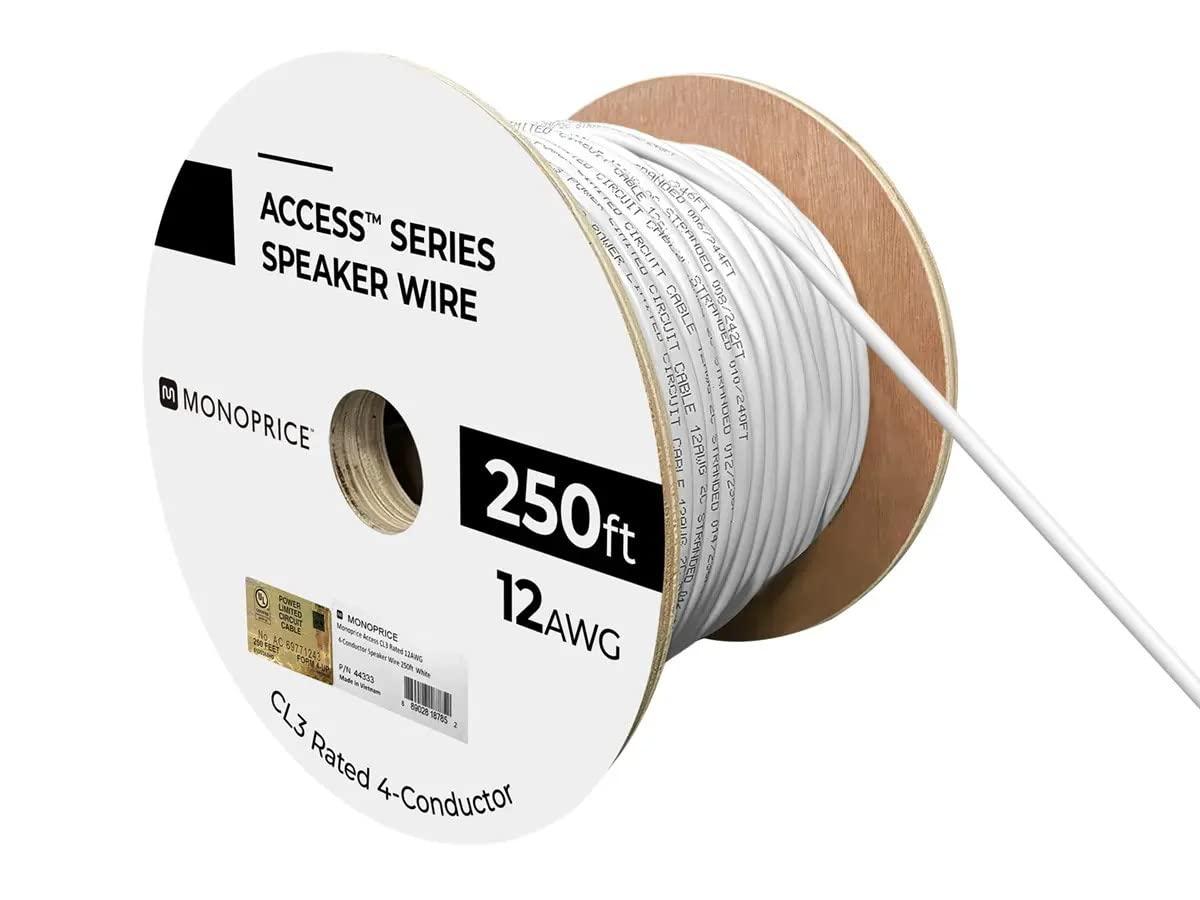 imageMonoprice Speaker Wire CL3 inWall Rated 2Conductor Color Coded 12AWG 250 Feet White12 AWG