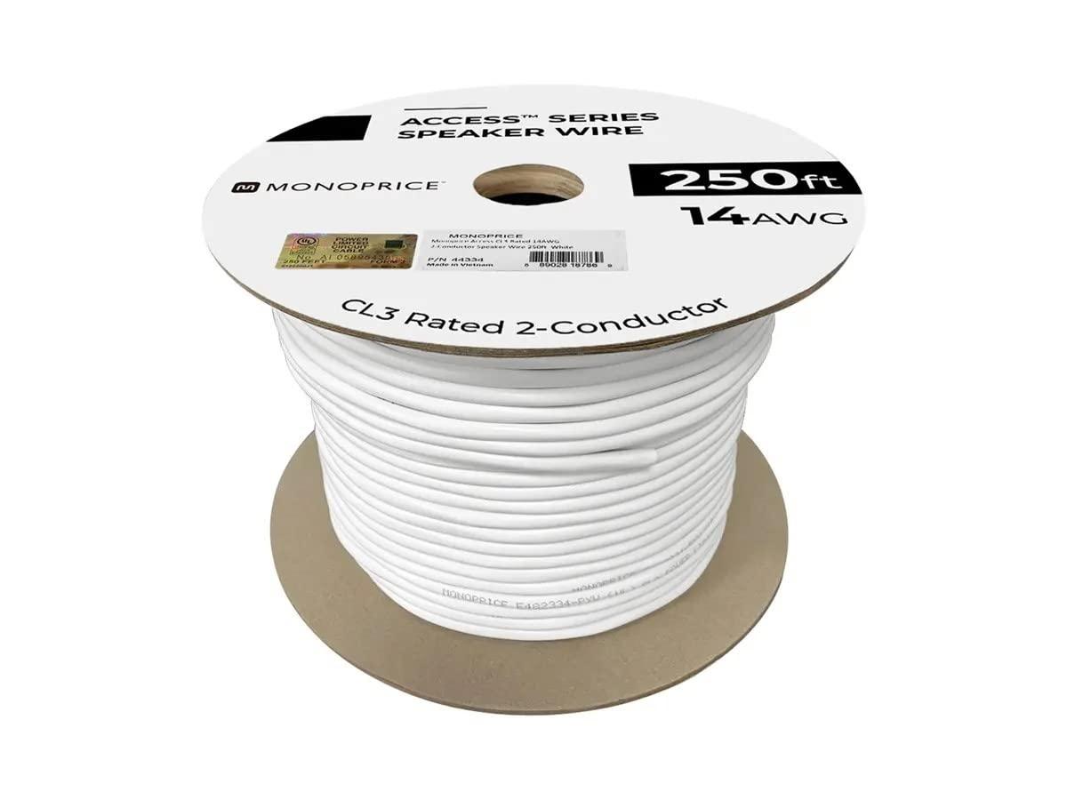 imageMonoprice Speaker Wire CL3 inWall Rated 2Conductor Color Coded 12AWG 250 Feet White14 AWG
