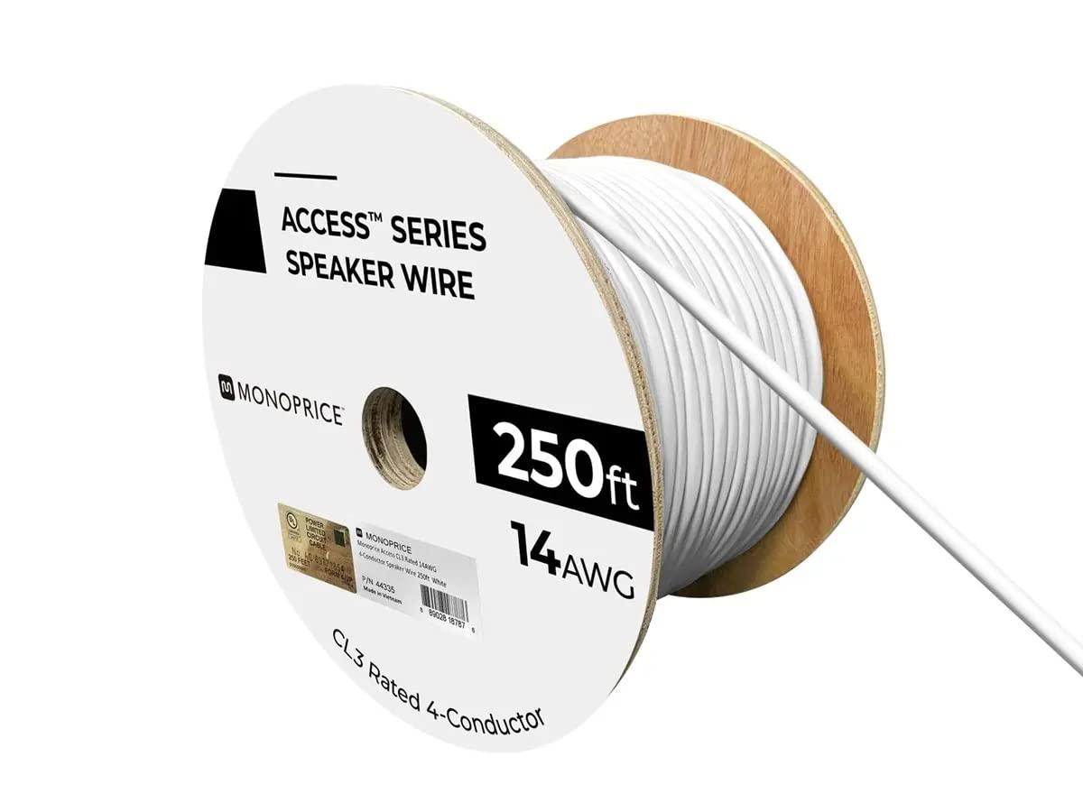 imageMonoprice Speaker Wire CL3 inWall Rated 2Conductor Color Coded 12AWG 250 Feet White14 AWG