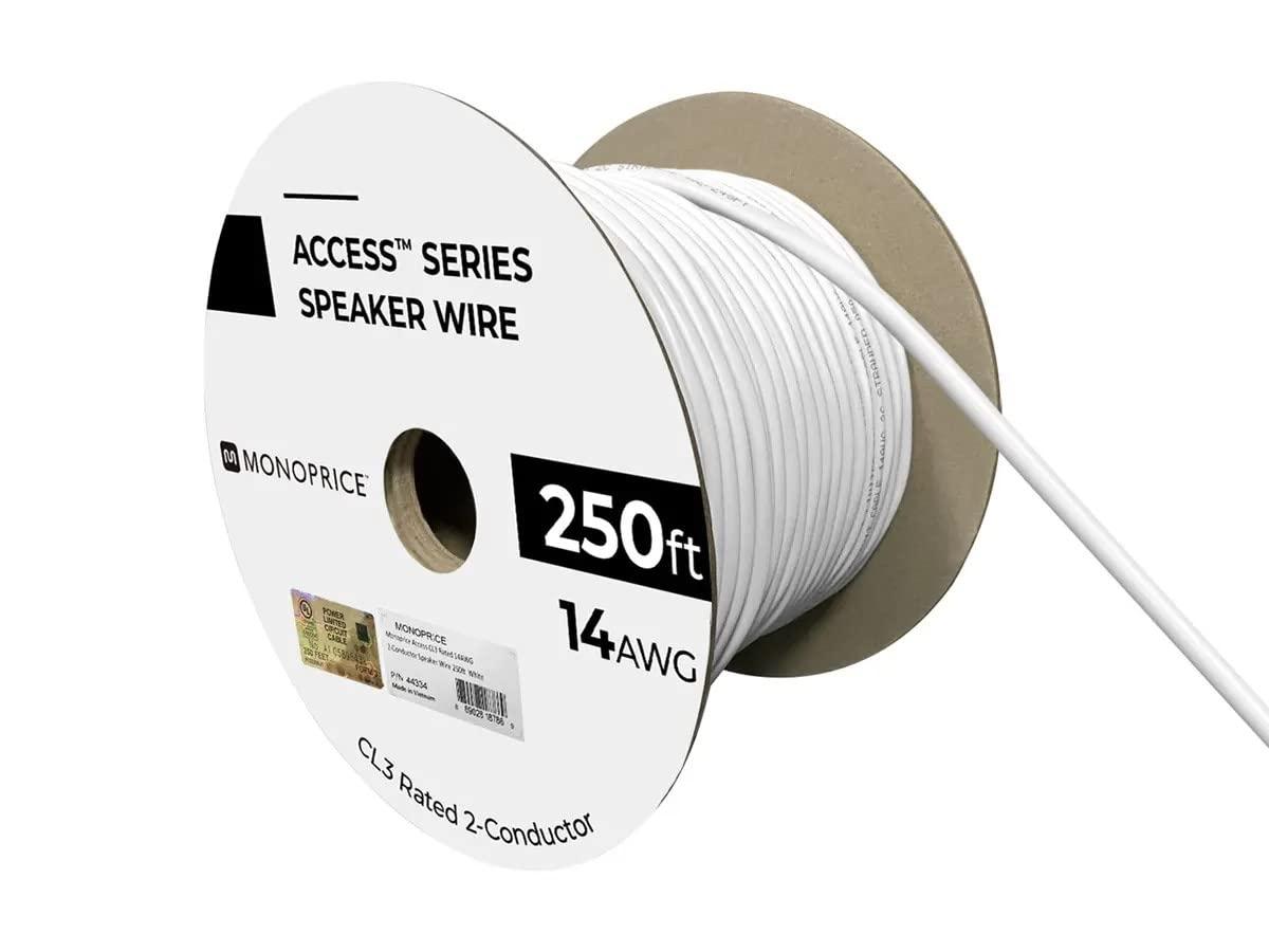 imageMonoprice Speaker Wire CL3 inWall Rated 2Conductor Color Coded 12AWG 250 Feet White14 AWG