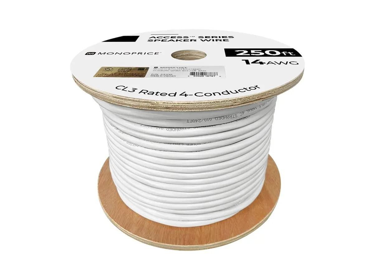 imageMonoprice Speaker Wire CL3 inWall Rated 2Conductor Color Coded 12AWG 250 Feet White14 AWG