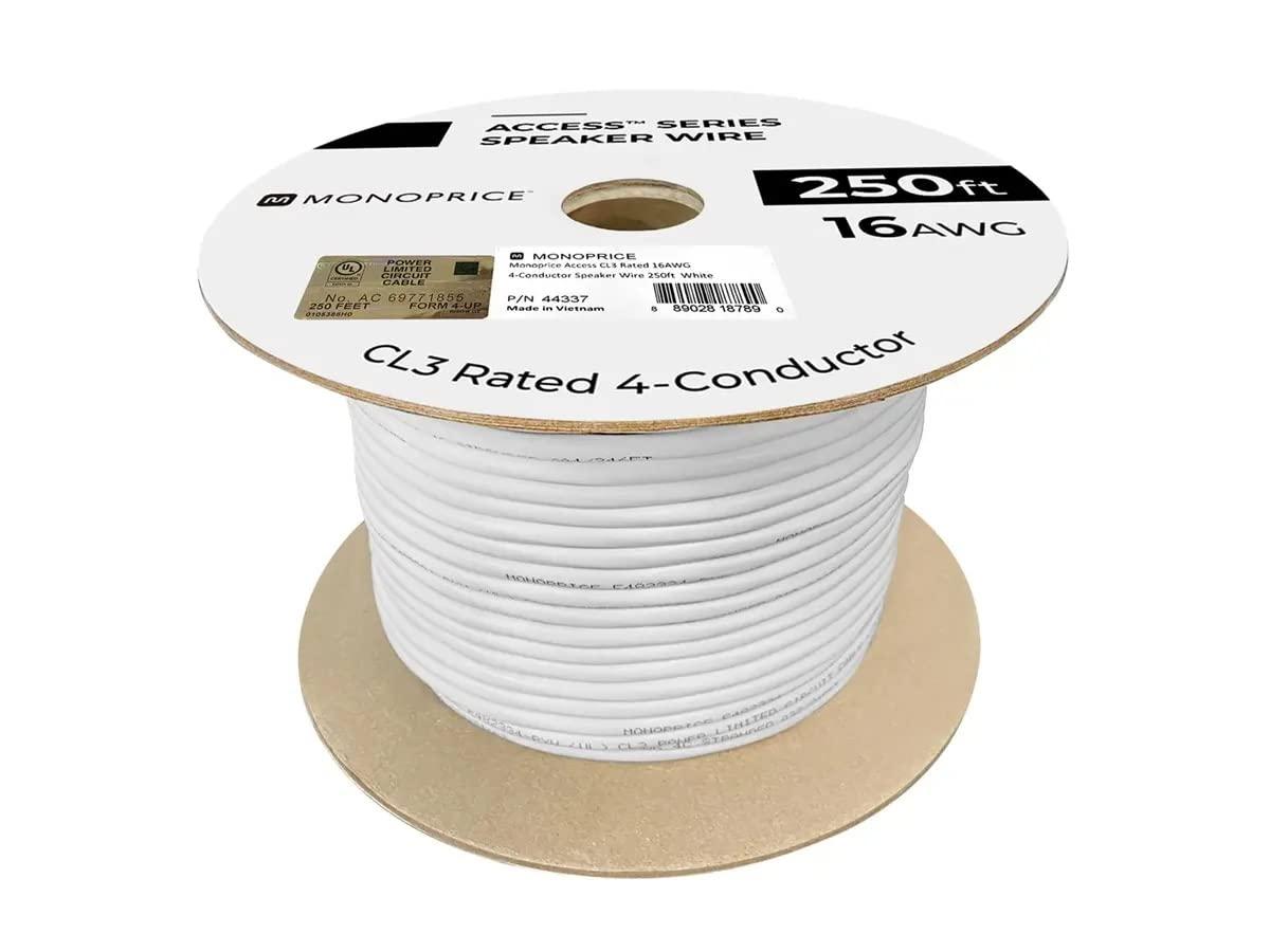 imageMonoprice Speaker Wire CL3 inWall Rated 2Conductor Color Coded 12AWG 250 Feet White16 AWG