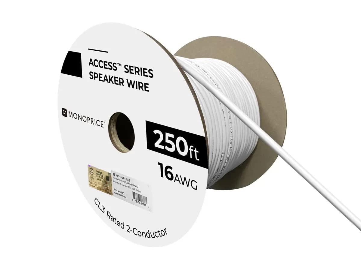 imageMonoprice Speaker Wire CL3 inWall Rated 2Conductor Color Coded 12AWG 250 Feet White16 AWG
