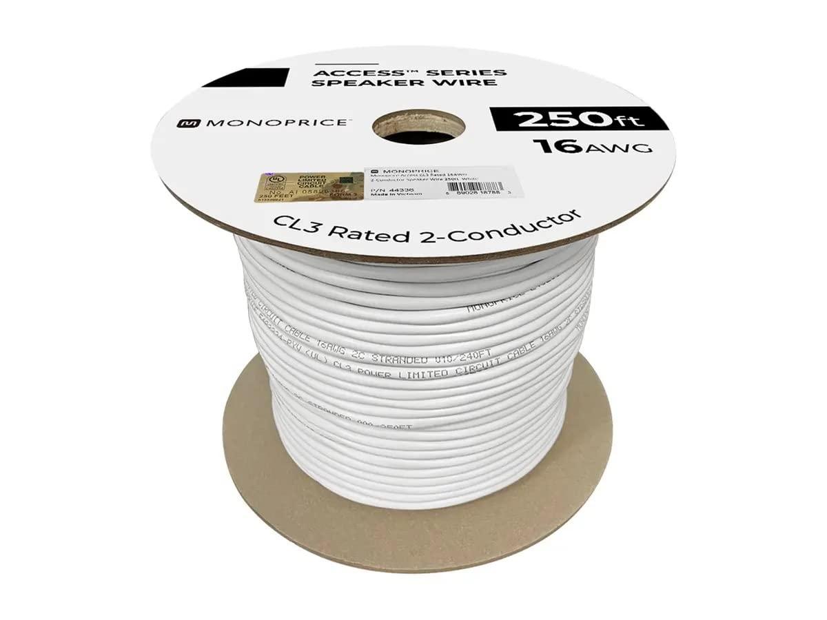 imageMonoprice Speaker Wire CL3 inWall Rated 2Conductor Color Coded 12AWG 250 Feet White16 AWG