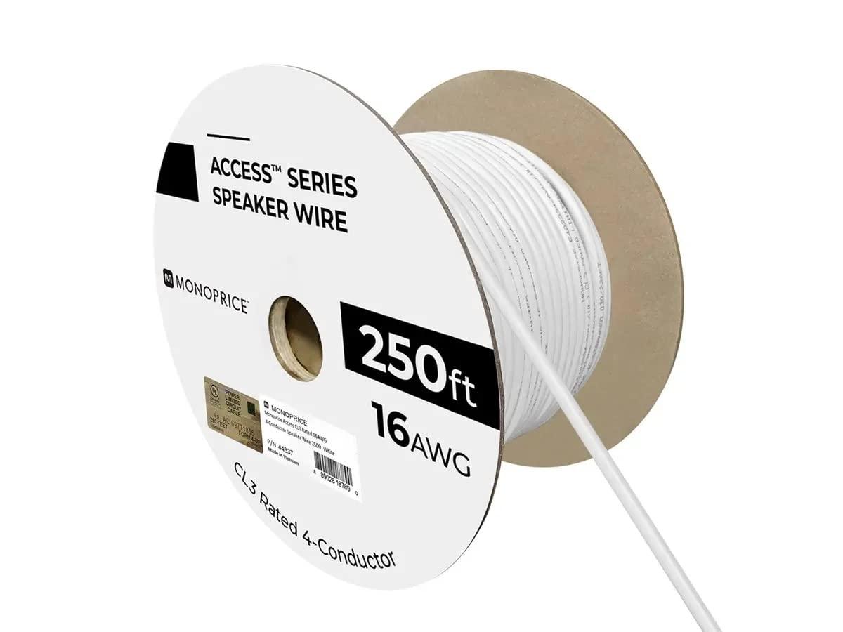 imageMonoprice Speaker Wire CL3 inWall Rated 2Conductor Color Coded 12AWG 250 Feet White16 AWG