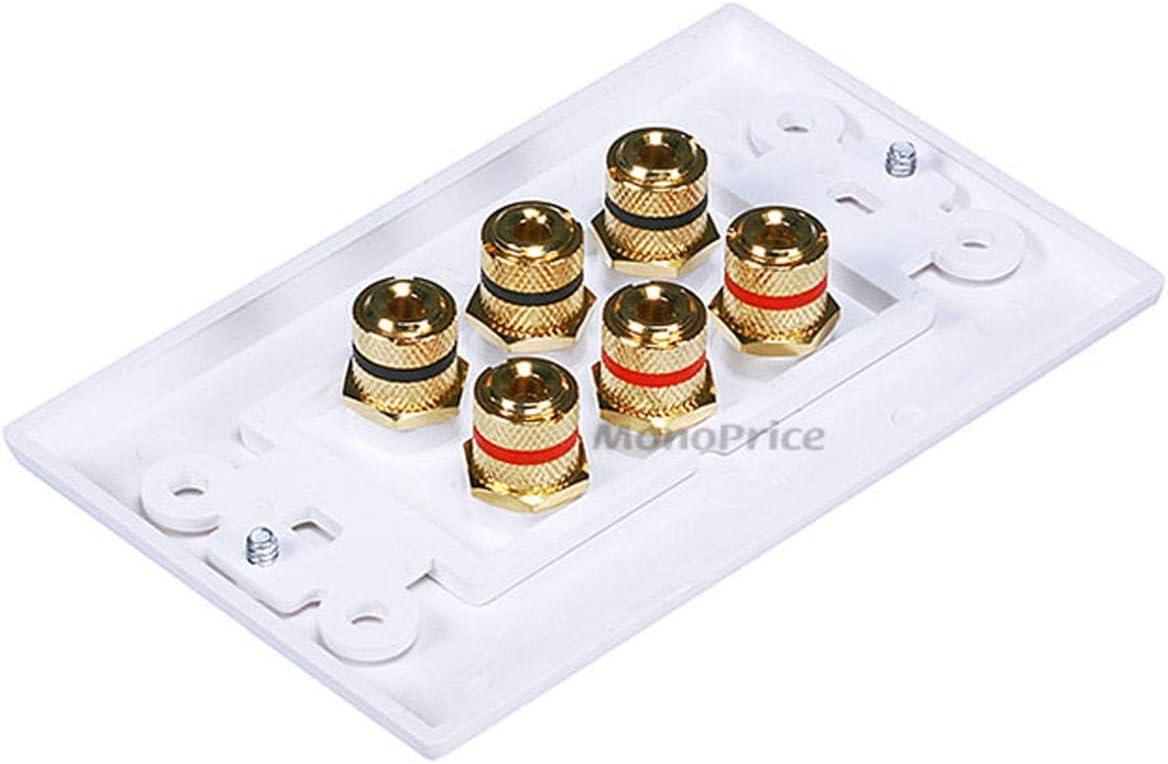imageMoonrise Monoprice 103326 Banana Binding Post TwoPiece Inset Coupler Wall Plate for 4 Speakers White3 Speaker