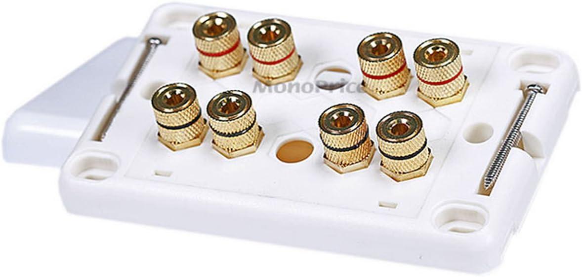 imageMoonrise Monoprice 103326 Banana Binding Post TwoPiece Inset Coupler Wall Plate for 4 Speakers White4 Speaker