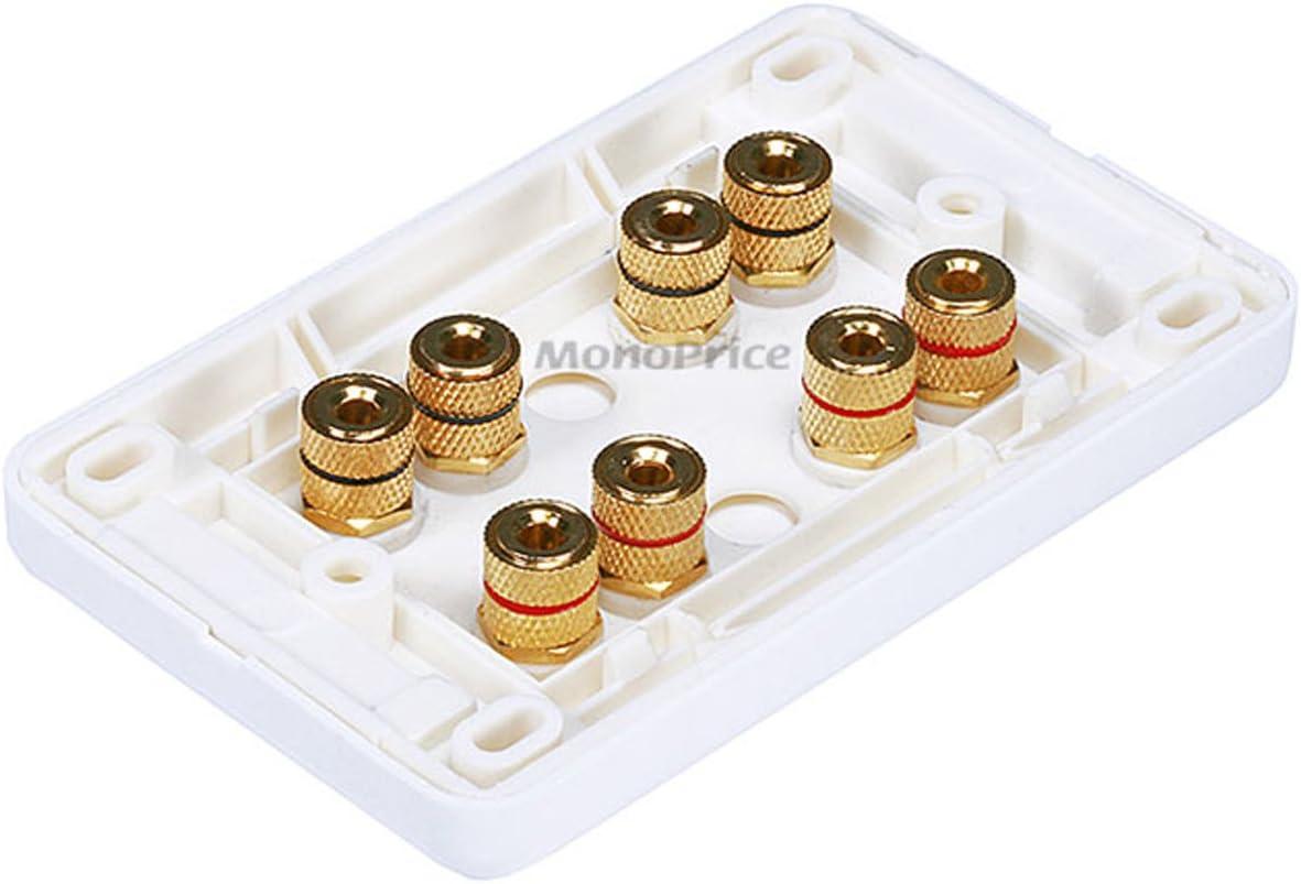 imageMoonrise Monoprice 103326 Banana Binding Post TwoPiece Inset Coupler Wall Plate for 4 Speakers White4 Speaker