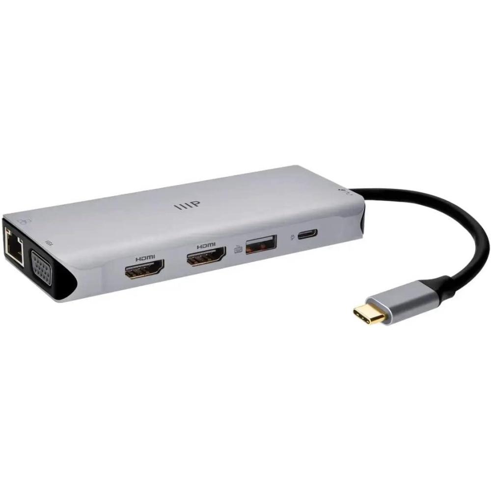 imageMonoprice 12in1 DualHDMI  VGA MST Triple Monitor Docking Station Dual 4K HDMI VGA 5Gbps USBA Gigabit Ethernet SDMicroSD Readers 100W PD 35mm Dual AudioMicrophone Jack