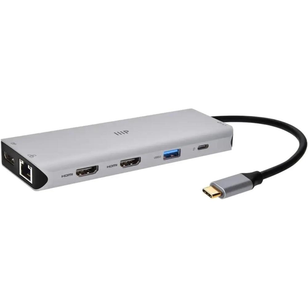 imageMonoprice 13in1 DualHDMI  DisplayPort MultiStream Transport MST Triple Monitor Docking Station  4K 5Gbps USB A Ethernet Card Reader 100W PD Silver