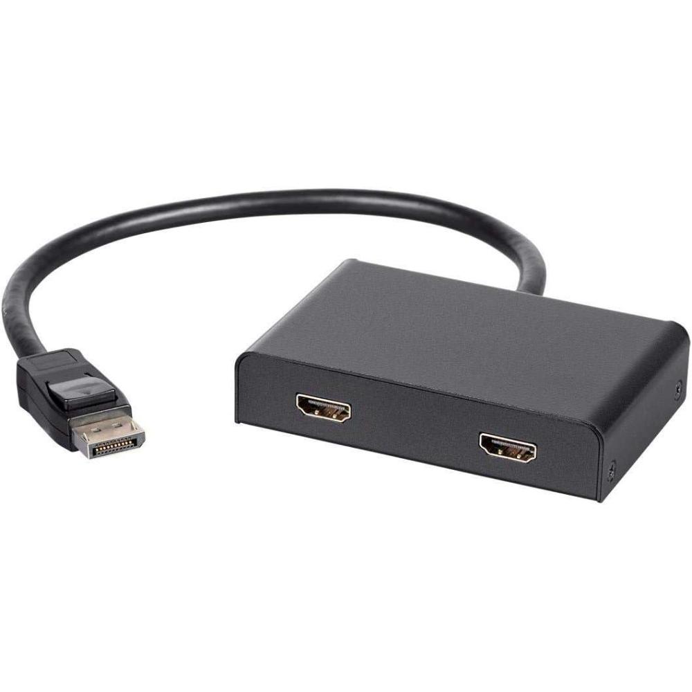 imageMonoprice 2Port DisplayPort 12 to HDMI MultiStream Transport MST Hub 4K30Hz for 2 Displays 216 Gbps Bandwidth 118 Inch Cable Black