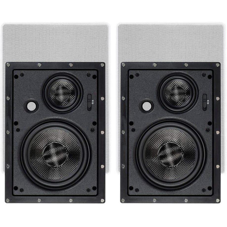 imageMonoprice 2way Carbon Fiber InWall Surround Speaker Dual 525 Inch Single VariAngled With Paintable Grille Alpha Series Black3 Way