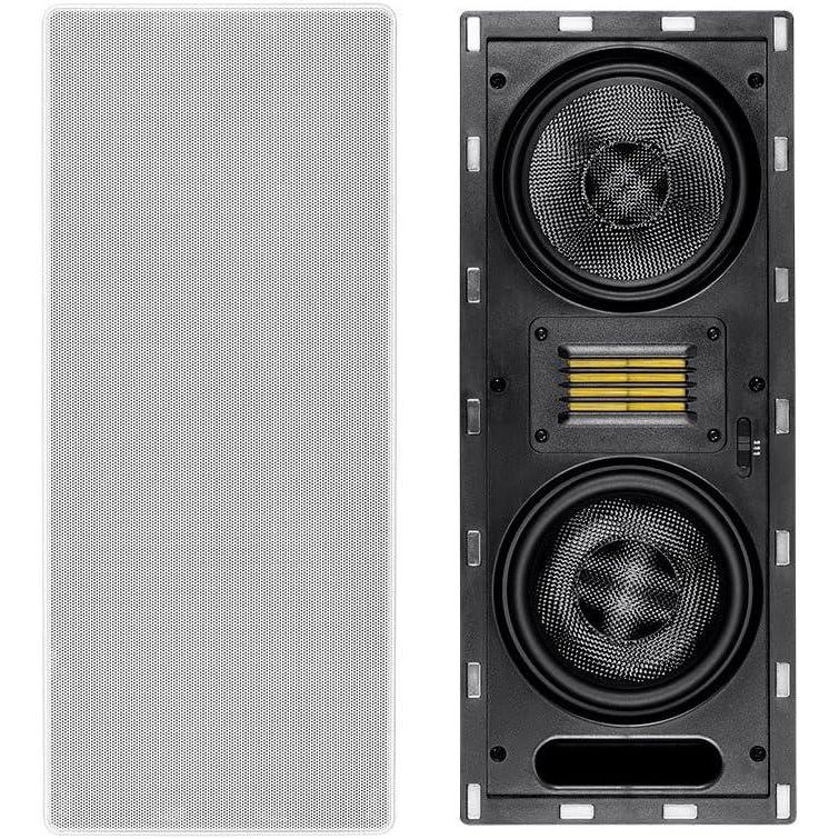 imageMonoprice 3Way Carbon Fiber InWall Column Speaker  65 Inch Each With Ribbon Tweeter 8 Ohm Nominal Impedance Magnetic Grille 200 Watt Max White  Amber Series