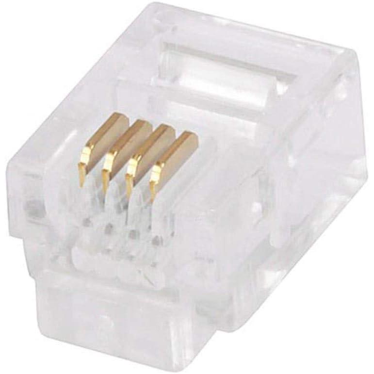 imageMonoprice 6P4C RJ11 Modular Plugs for Round Solid Cable Crimp On 1U 3 Prongs 4 Conductor Clear 50Pack
