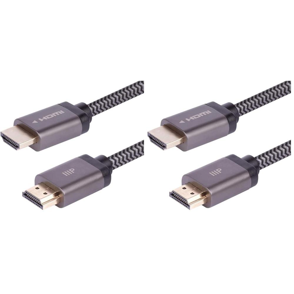 imageMonoprice 8K Certified Ultra High Speed HDMI Cable  Braided  HDMI 21 8K60Hz 4K120Hz 48Gbps HDR VRR CL2 InWall Rated 15ft Black 1 Pack1 Count Pack of 2