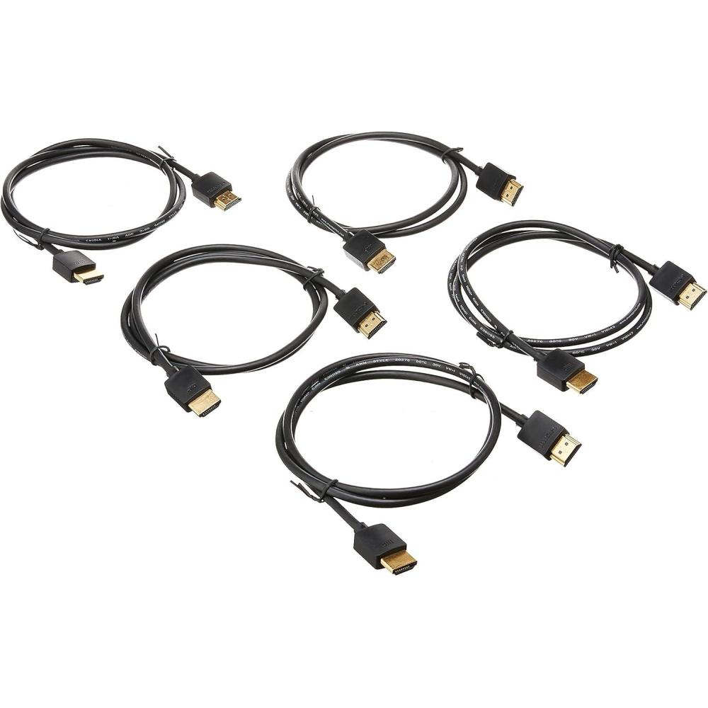 imageMonoprice 8K Ultra High Speed Slim HDMI Cable  HDMI 21 8K60Hz 4K120Hz 48Gbps HDR VRR 1ft Black5 Pack