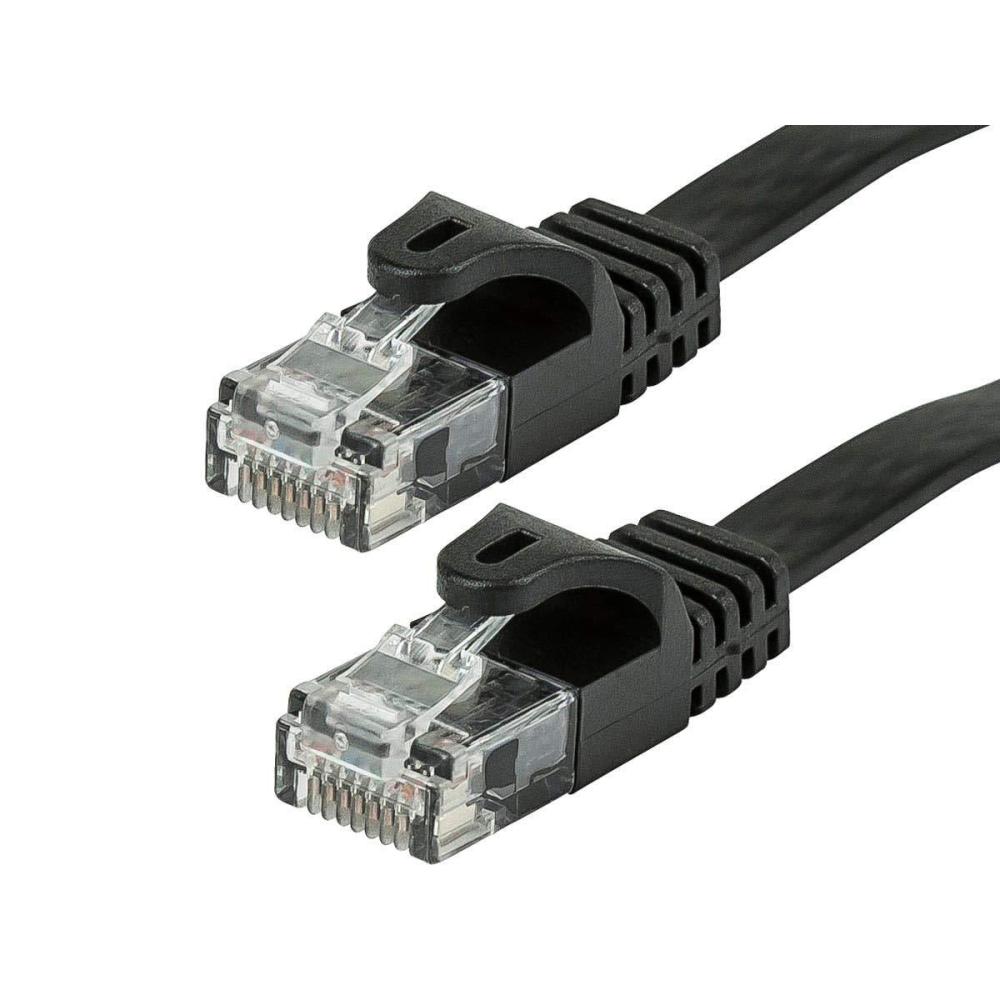imageMonoprice Cat5e 5ft Black Flat Patch Cable UTP 30AWG 350MHz Pure Bare Copper Snagless RJ45 Flexboot Series Ethernet Cable5 Feet
