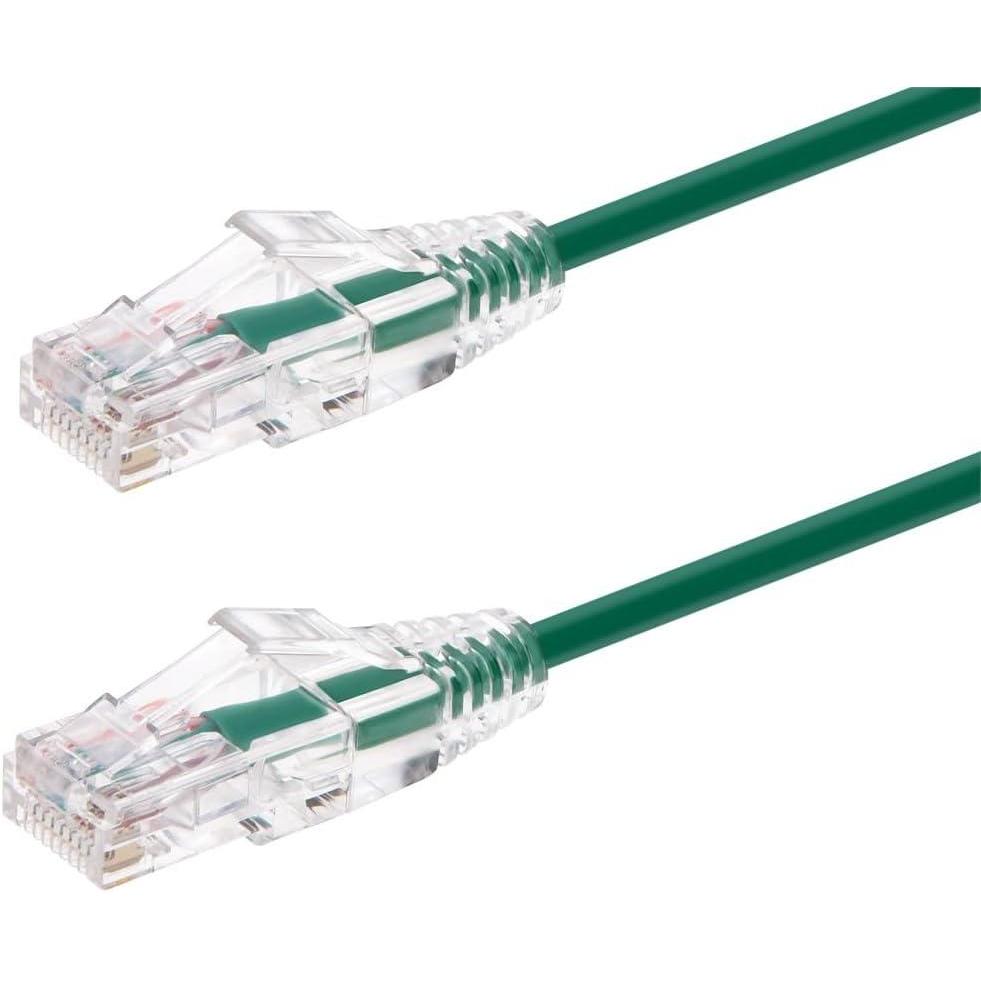 imageMonoprice Cat6 Ethernet Patch Cable  Snagless Stranded 550MHz UTP CMR Rated 28AWG 30 Feet White  SlimRun SeriesGreen