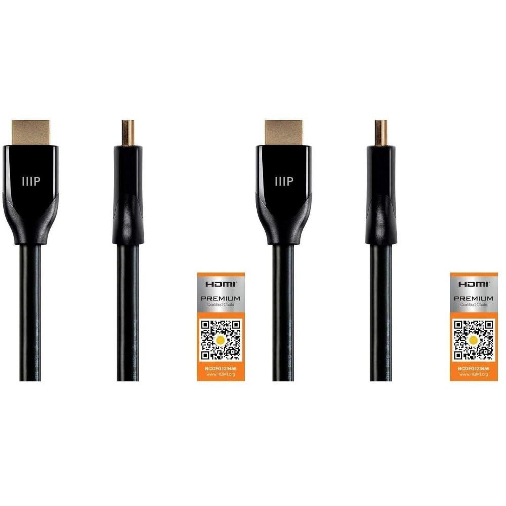 imageMonoprice Certified Premium HDMI Cable  4K60Hz HDR 18Gbps YUV 444 Dual Video Stream Compatible with DVD Player 28AWG 6 Feet Black1 Count Pack of 2