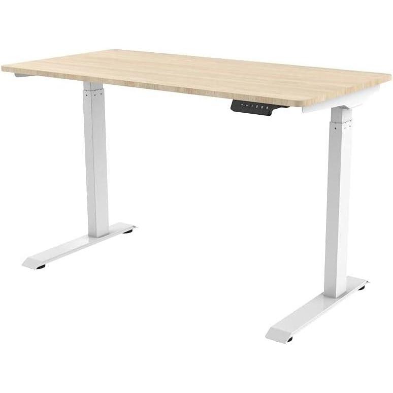 imageMonoprice Electric Single Motor SitStand Complete Desk Table  Height Adjustable SolidCore Natrual Wood Top for Home and Office 472 x 236 Inch White  Workstream Collection