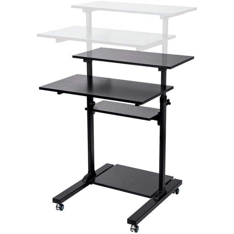 imageMonoprice Height Adjustable PC Workstation Cart  for Seated or Standing Position with 28 Inch Table TopTwo Additional Accessory Shelves Ideal for Work and Home Black Keyboard MonitorBlack