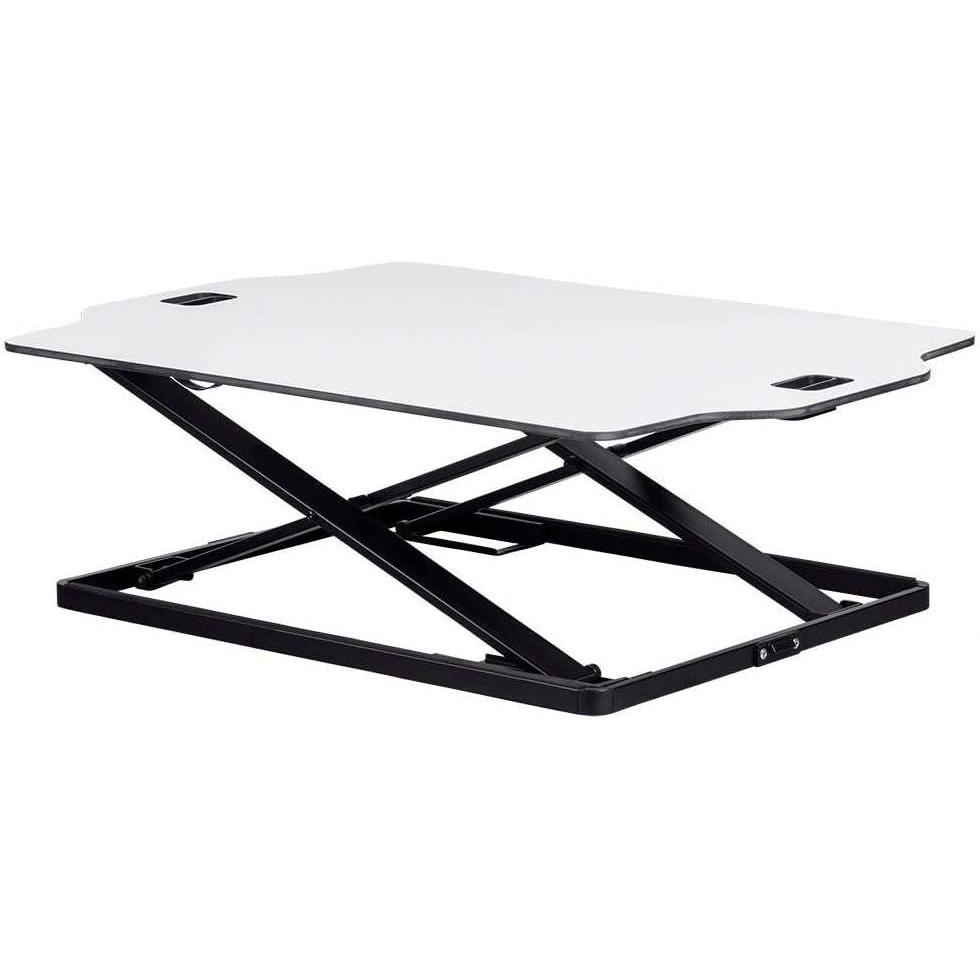 imageMonoprice Height Adjustable PC Workstation Cart  for Seated or Standing Position with 28 Inch Table TopTwo Additional Accessory Shelves Ideal for Work and Home Black Keyboard MonitorWhite