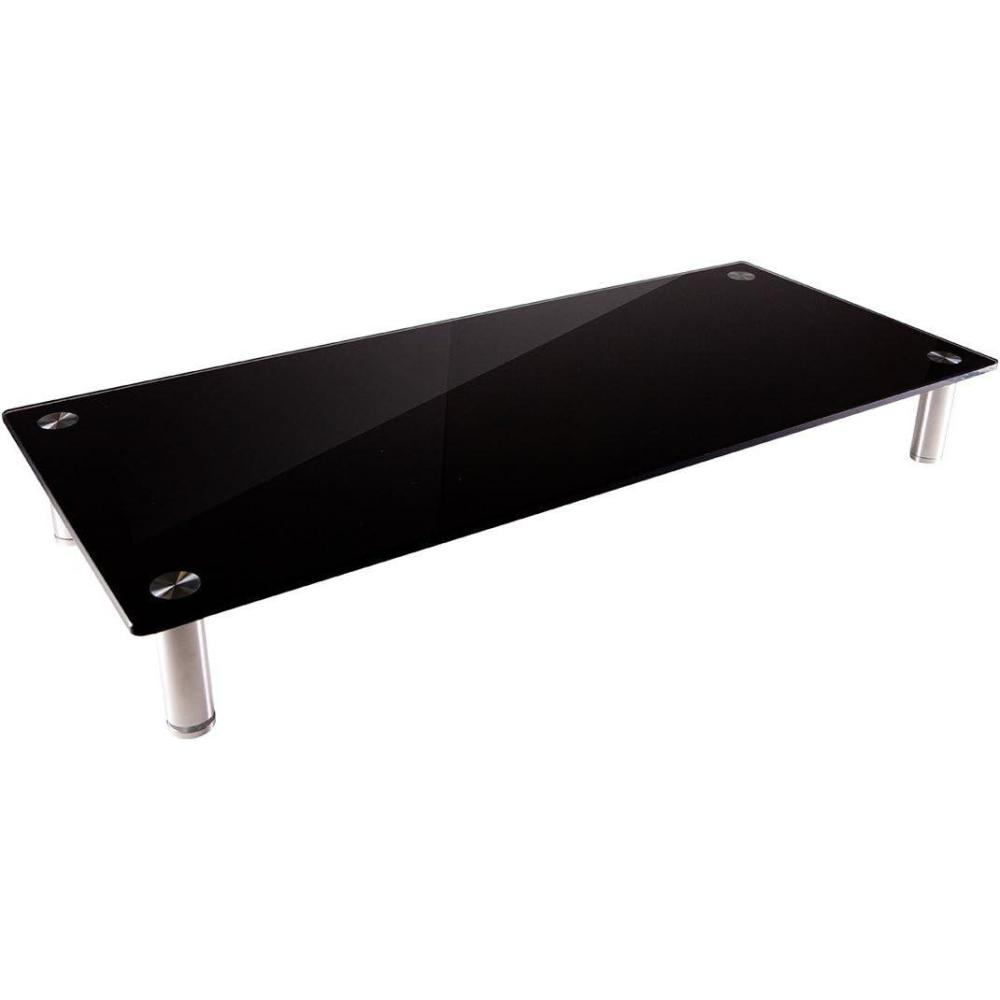 imageMonoprice Medium Multimedia Desktop Stand Black Glass 276quot x 122quot x 3quot Stand ampamp Riser Laptop Stand Desktop TV Stand Dual Monitors w Height Adjustable Legs Workstream Collection 116360 256quot x 110quotBlack Glass