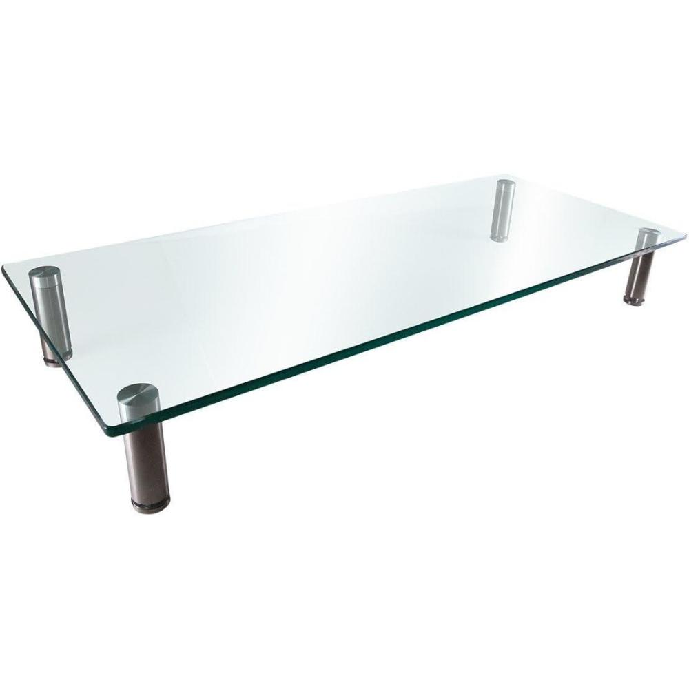 imageMonoprice Medium Multimedia Desktop Stand Black Glass 276quot x 122quot x 3quot  Stand ampamp Riser Laptop Stand Desktop TV Stand Dual Monitors w Height Adjustable Legs  Workstream Collection 116360 256quot x 110quotClear Glass