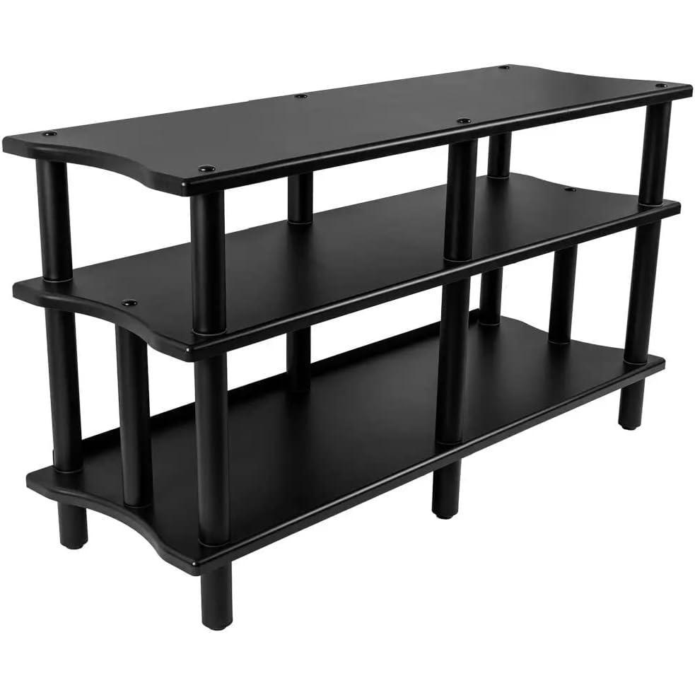 imageMonoprice Monolith DoubleWide XL 3Tier AV Stand  300 lbs Weight Capacity Per Shelf Organize and Display Your AV Components Home Theater or Entertainment System MapleBlack