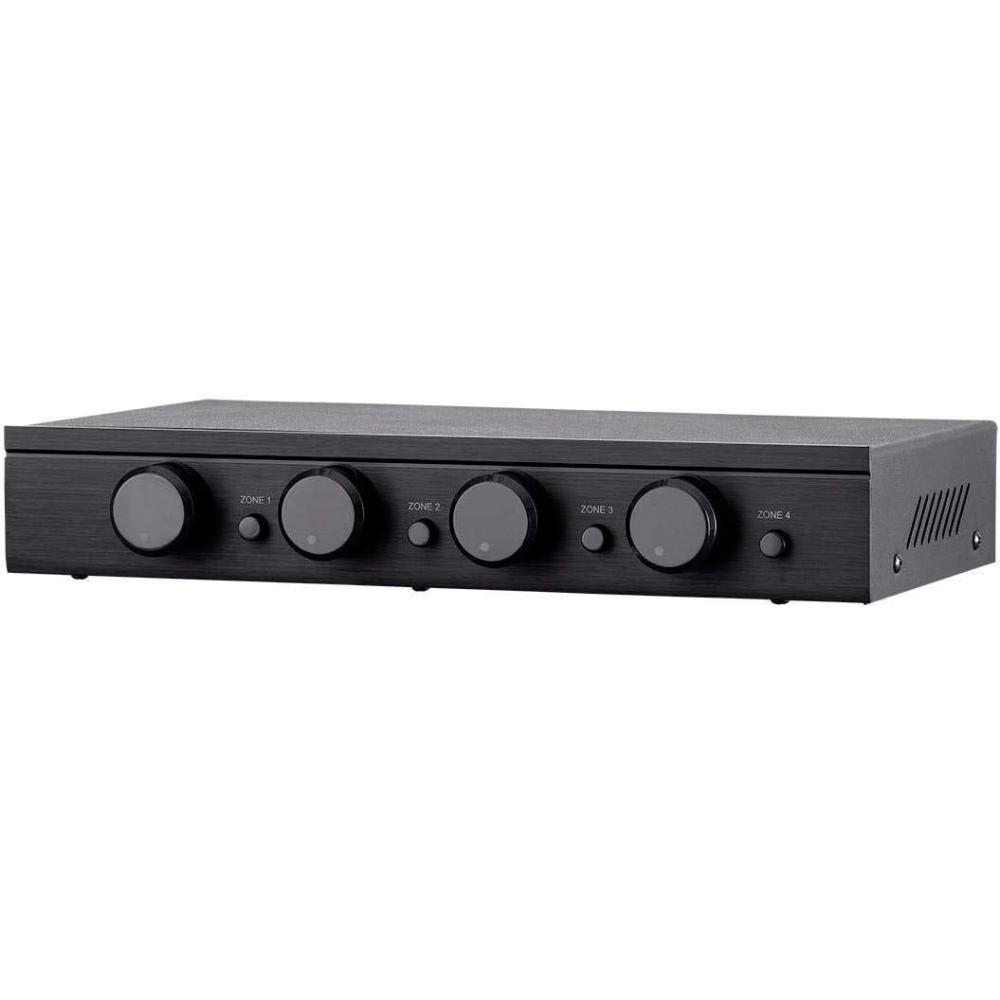 imageMonoprice SSVC41 Single Input 4Channel Speaker Selector with Volume Control Impedance Protection Individual Zone OnOff Buttons Black Model Number 138159
