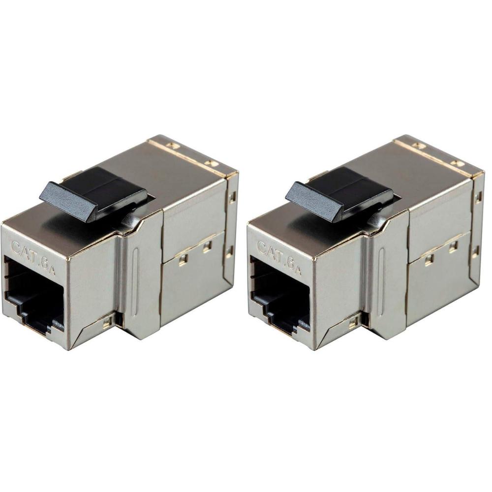 imageMonoprice Shielded Straight Through Cat6A RJ45 Keystone inLine Coupler 10G Use for Networking As an Extender Between Two Patch Cables Silver1 Count Pack of 2